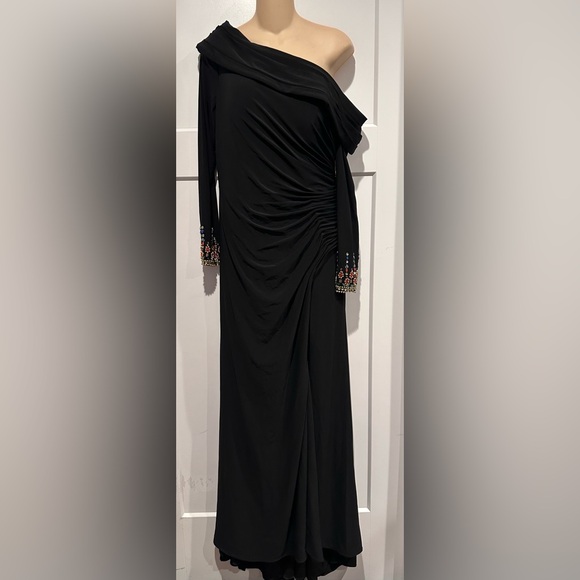 MAC DUGGAL Multi Colored Cuff Drop One Shoulder Black Gown size 10 NWT $398 - Picture 6 of 11